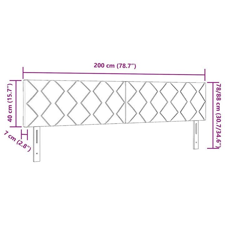 LED-sengegavl med LED -strimmellys Geometrisk Sort 200 cm Fløjl