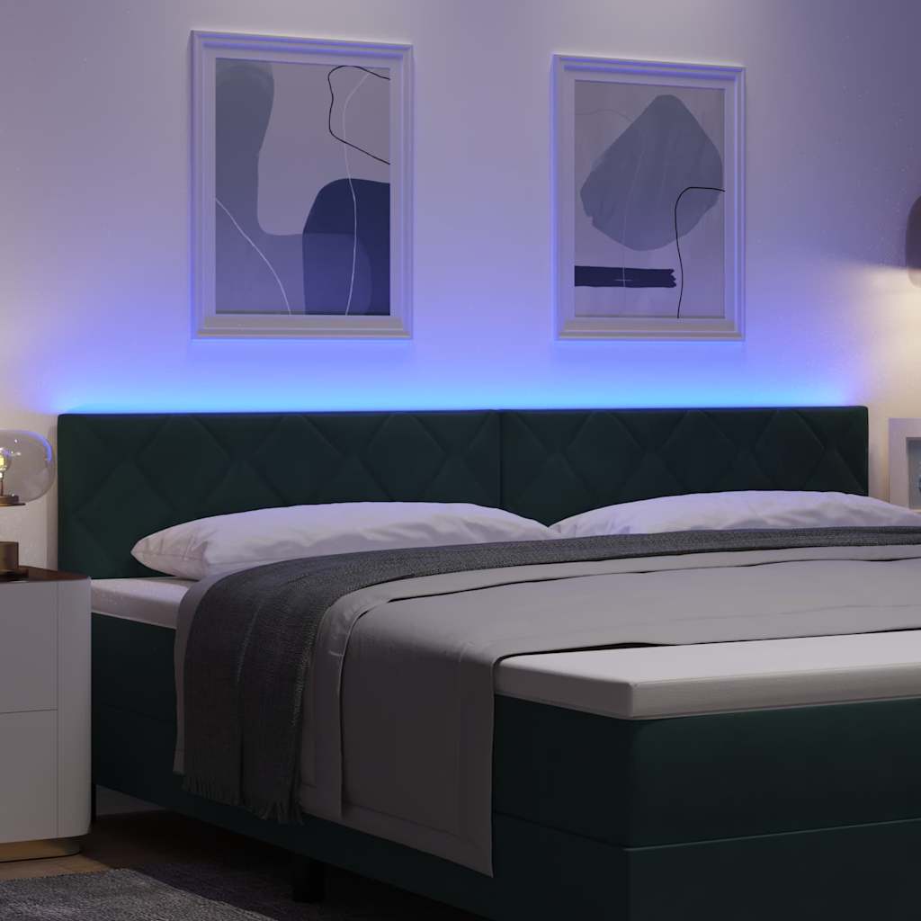 LED-sengegavl med LED -strimmellys Mørkegrøn 200 cm Fløjl