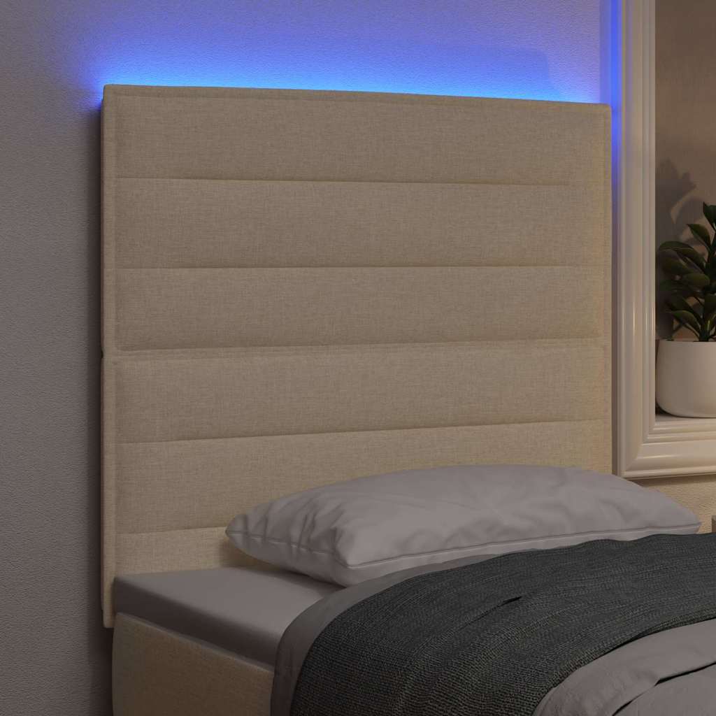 LED sengegavl med LED -strimmellys Creme 100 cm Stof