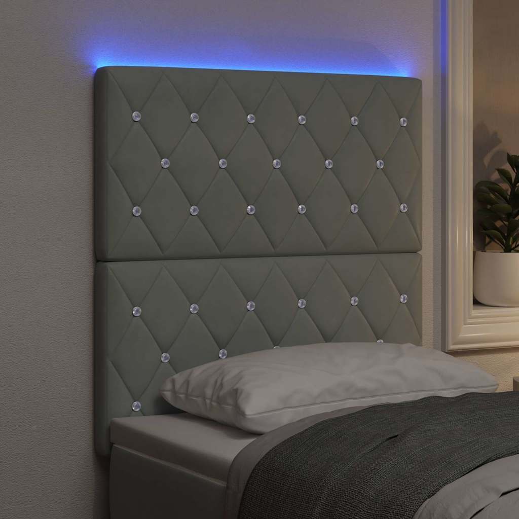 LED Sengegavl med LED -strimmellys Argyle Lysegrå 80 cm Fløjl