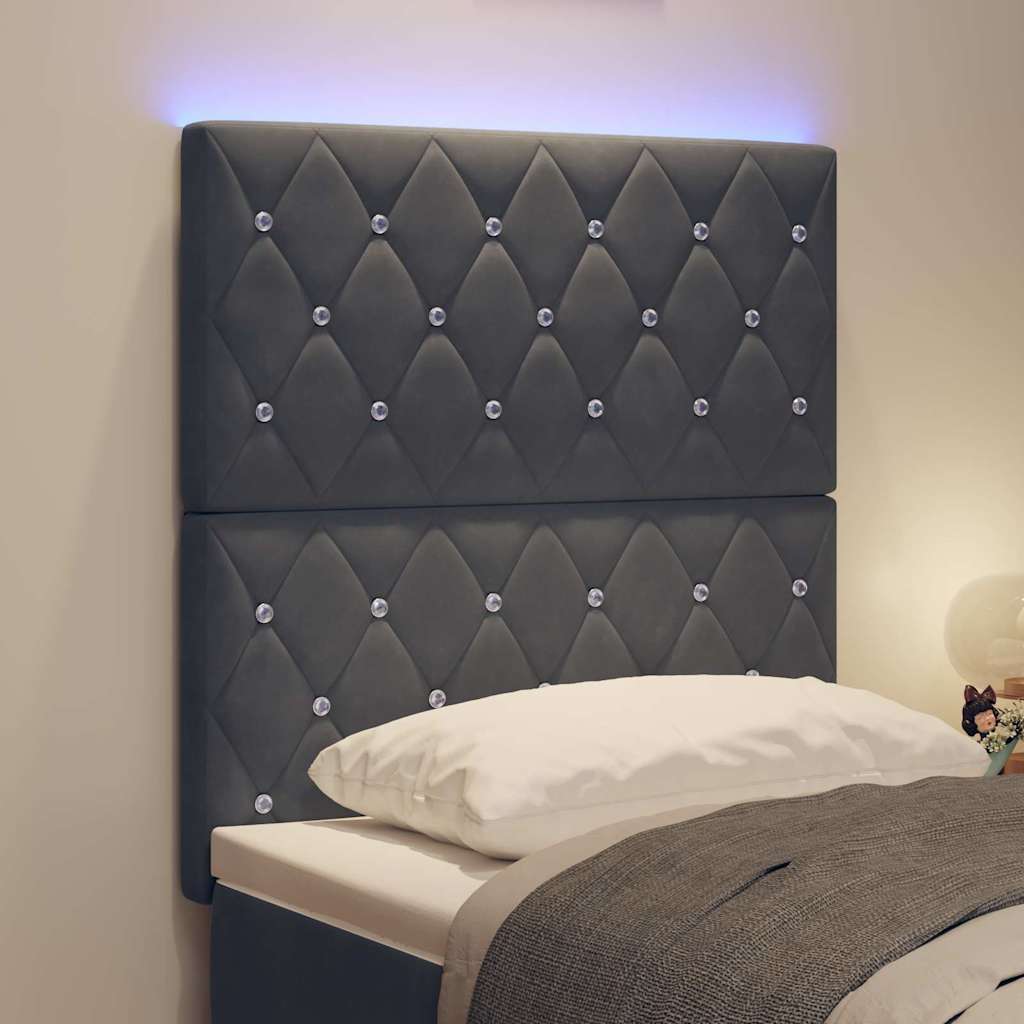 LED Sengegavl med LED -strimmellys Argyle Mørkegrå 80 cm Fløjl