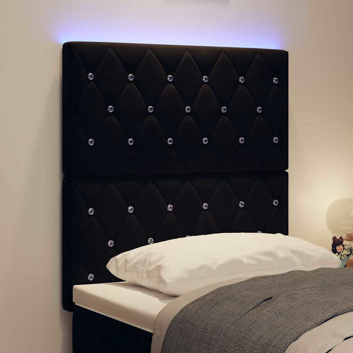 LED Sengegavl med LED -strimmellys Argyle Sort 80 cm Fløjl