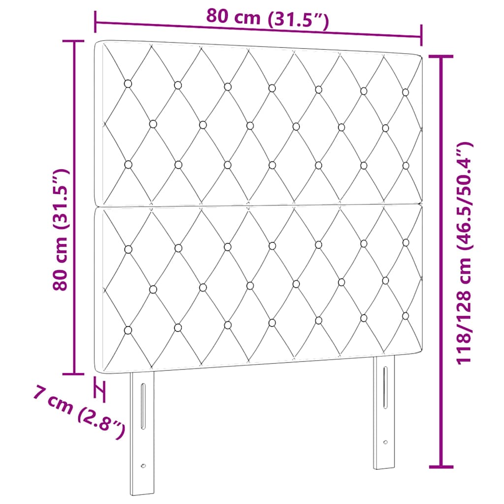 LED Sengegavl med LED -strimmellys Argyle Sort 80 cm Fløjl