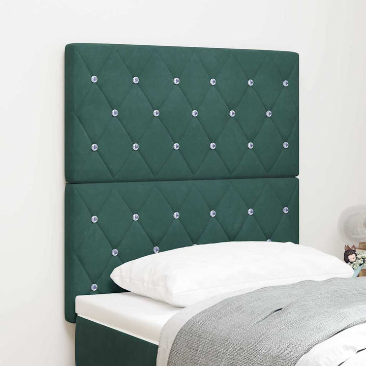 LED Sengegavl med LED -strimmellys Argyle Mørkegrøn 80 cm Fløjl