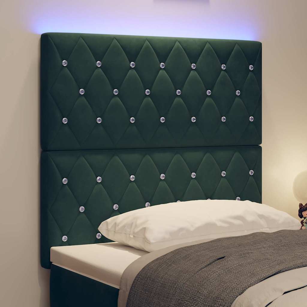 LED Sengegavl med LED -strimmellys Argyle Mørkegrøn 90 cm Fløjl