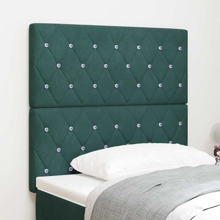 LED Sengegavl med LED -strimmellys Argyle Mørkegrøn 90 cm Fløjl