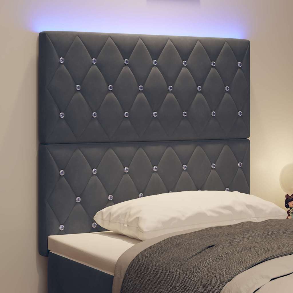 LED Sengegavl med LED -strimmellys Argyle Mørkegrå 100 cm Fløjl