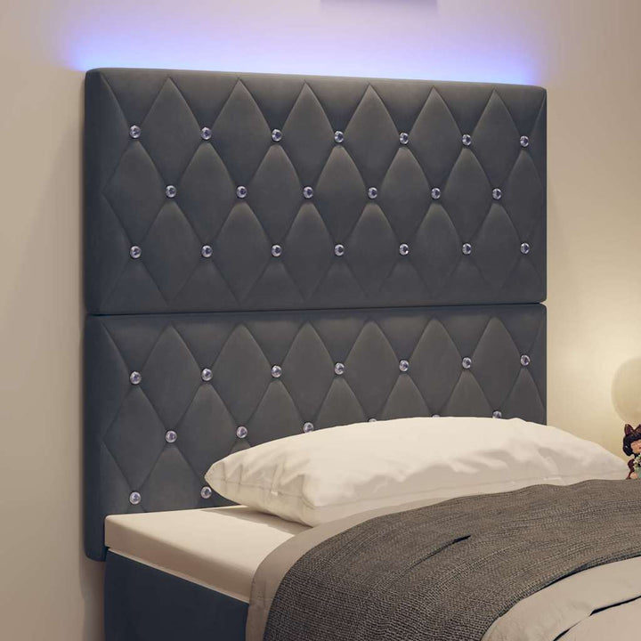 LED Sengegavl med LED -strimmellys Argyle Mørkegrå 100 cm Fløjl