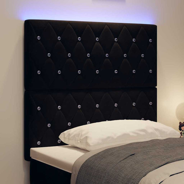 LED Sengegavl med LED -strimmellys Argyle Sort 100 cm Fløjl