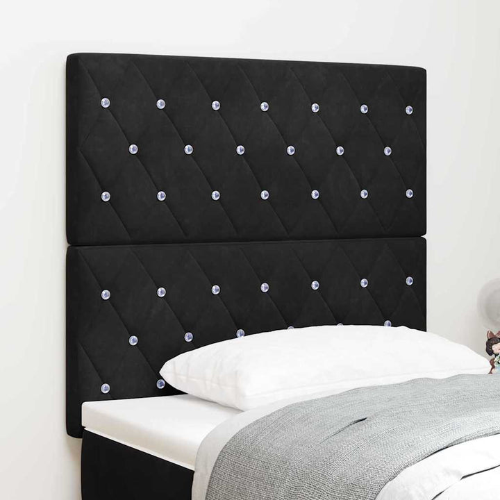 LED Sengegavl med LED -strimmellys Argyle Sort 100 cm Fløjl