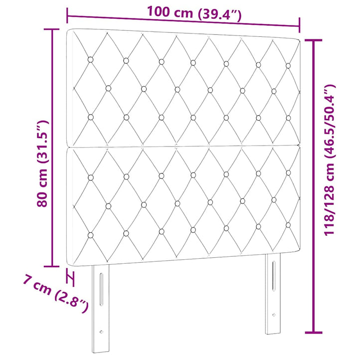 LED Sengegavl med LED -strimmellys Argyle Sort 100 cm Fløjl