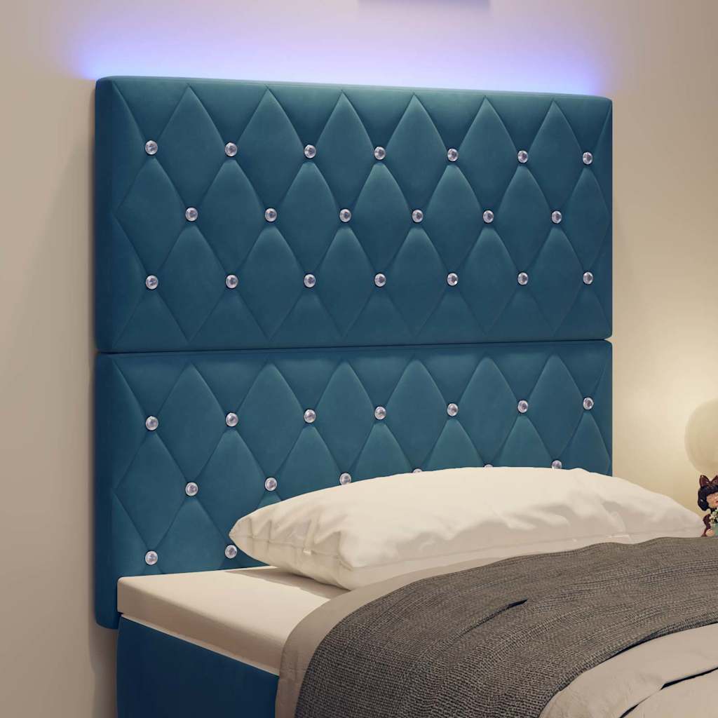 LED Sengegavl med LED -strimmellys Argyle Mørkeblå 100 cm Fløjl