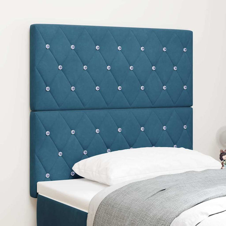 LED Sengegavl med LED -strimmellys Argyle Mørkeblå 100 cm Fløjl