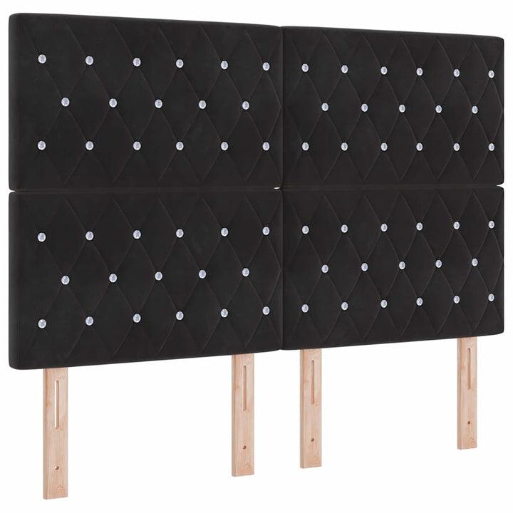 LED Sengegavl med LED -strimmellys Argyle Sort 144 cm Fløjl