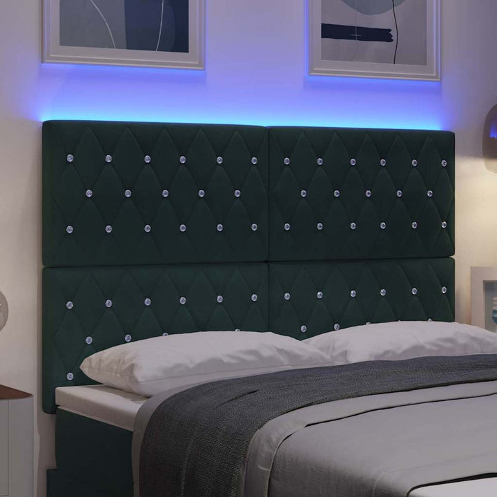 LED Sengegavl med LED -strimmellys Mørkegrøn 144 cm Fløjl