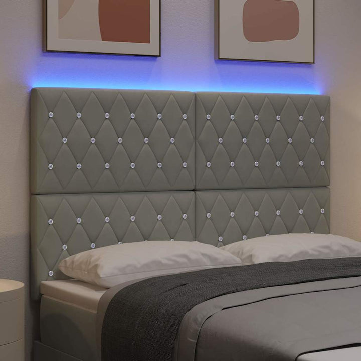 LED Sengegavl med LED -strimmellys Argyle Lysegrå 80 cm Fløjl