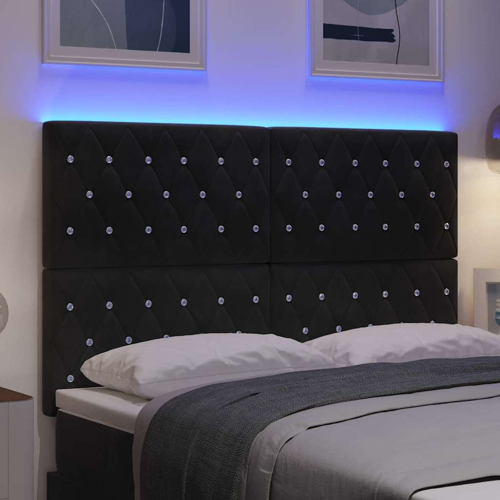 LED Sengegavl med LED -strimmellys Argyle Sort 80 cm Fløjl