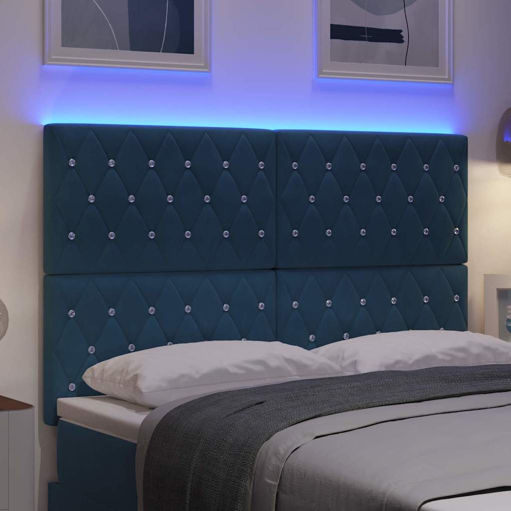 LED Sengegavl med LED -strimmellys Argyle Mørkeblå 80 cm Fløjl