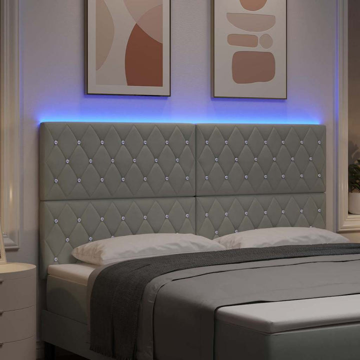 LED Sengegavl med LED -strimmellys Argyle Lysegrå 90 cm Fløjl