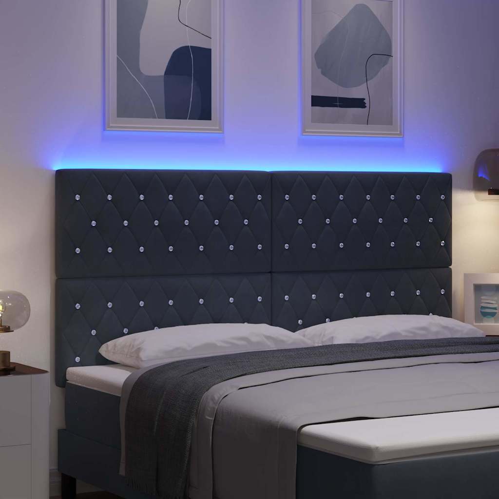 LED Sengegavl med LED -strimmellys Argyle Mørkegrå 90 cm Fløjl