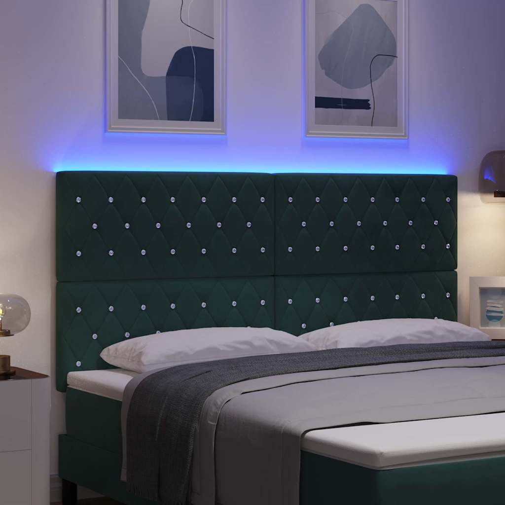 LED Sengegavl med LED -strimmellys Argyle Mørkegrøn 90 cm Fløjl