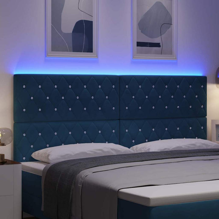 LED Sengegavl med LED -strimmellys Argyle Mørkeblå 100 cm Fløjl