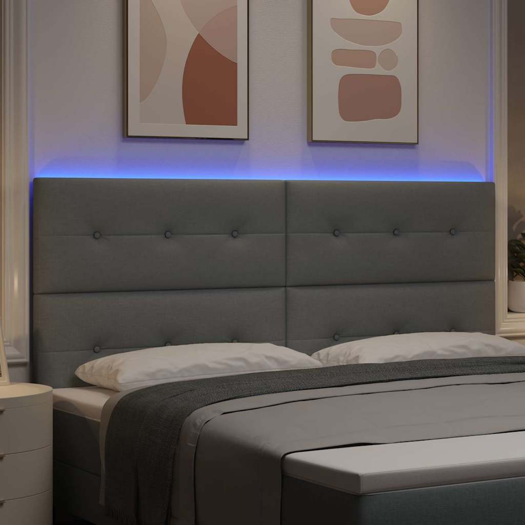 LED Sengegavl med LED -strimmellys Lysegrå 200 cm Stof