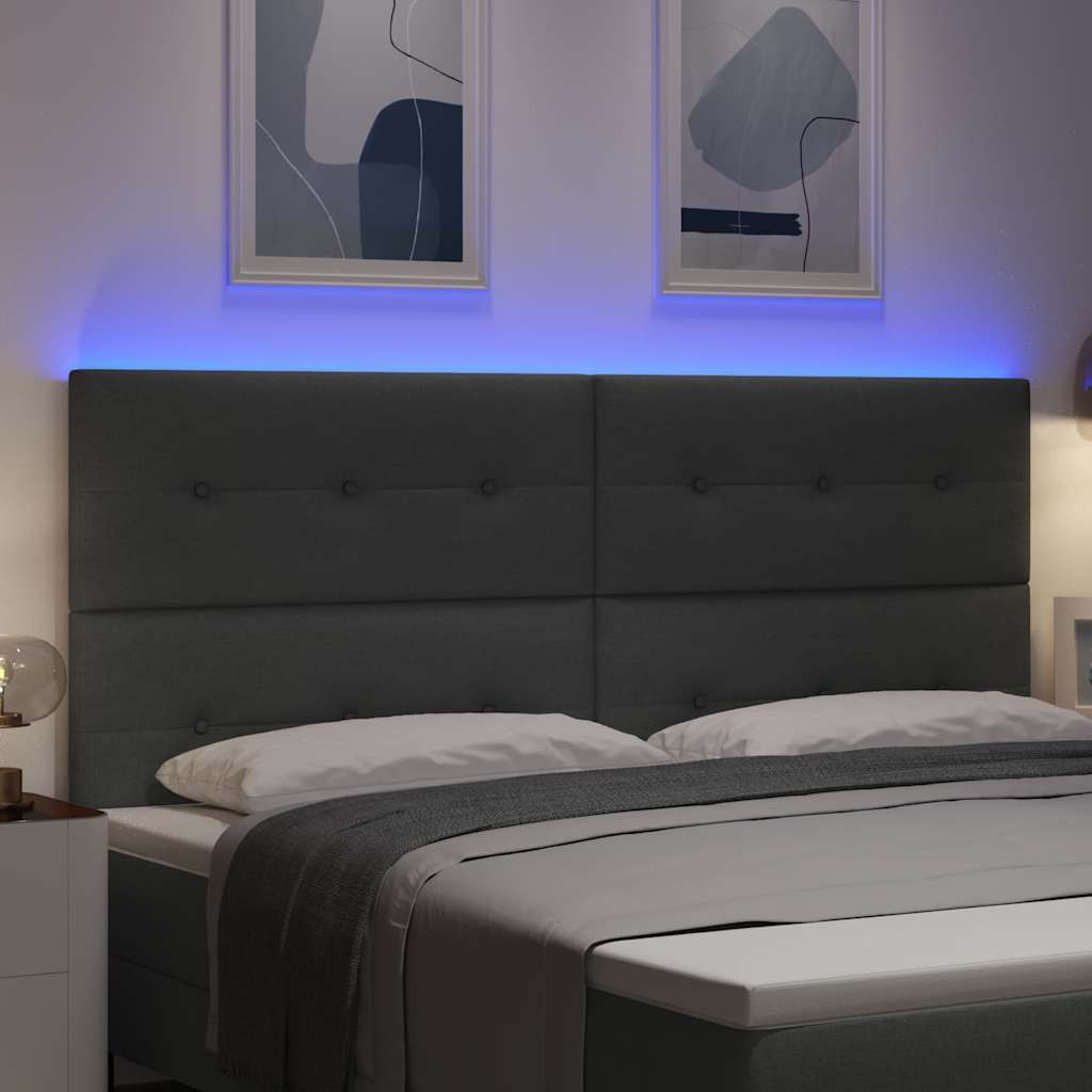 LED Sengegavl med LED -strimmellys Mørkegrå 200 cm Stof