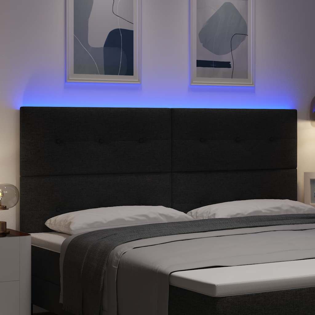 LED Sengegavl med LED -strimmellys Sort 200 cm Stof