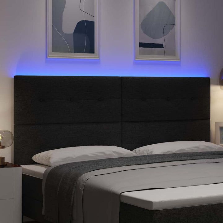 LED Sengegavl med LED -strimmellys Sort 200 cm Stof