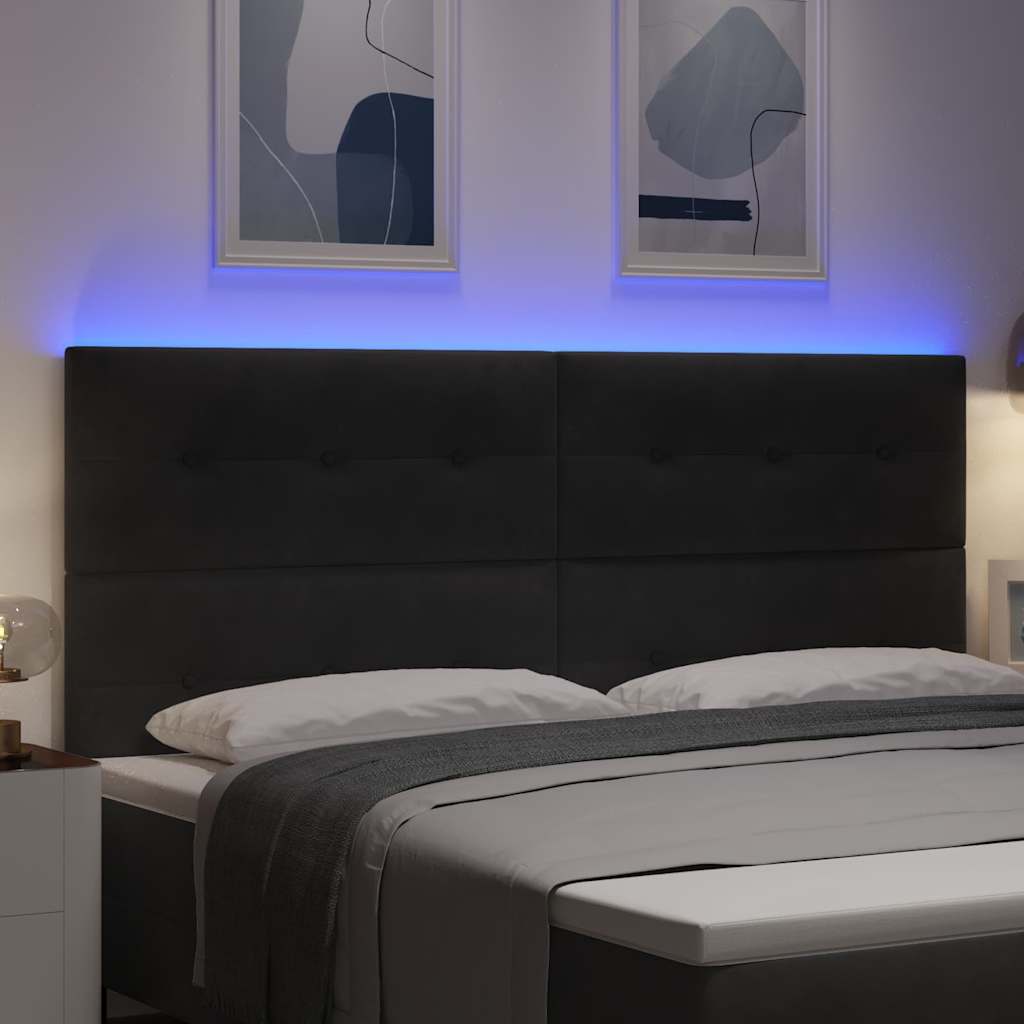 Hovedgærde med LED -strimmellys Indstillelig Sort 100 cm Fløjl