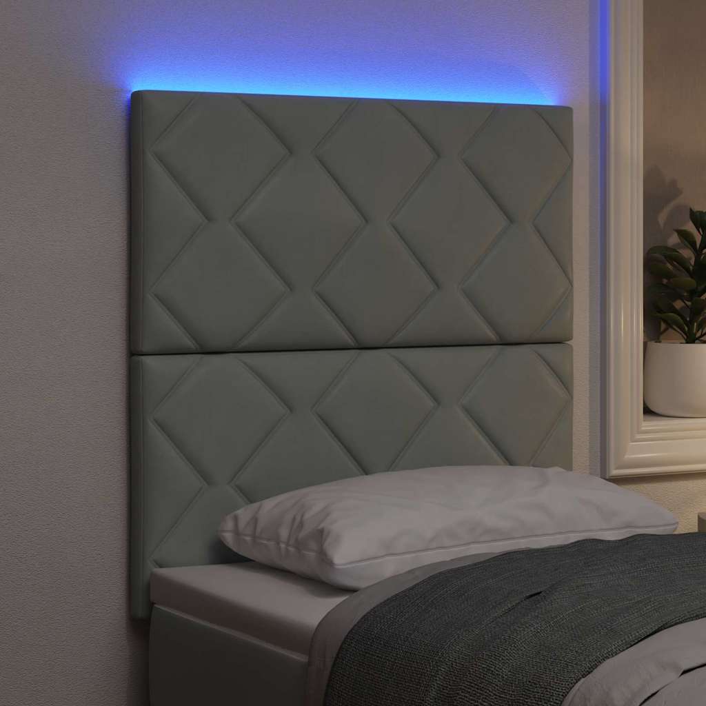 LED-sengegavl med LED -strimmellys Lysegrå 80 cm Fløjl
