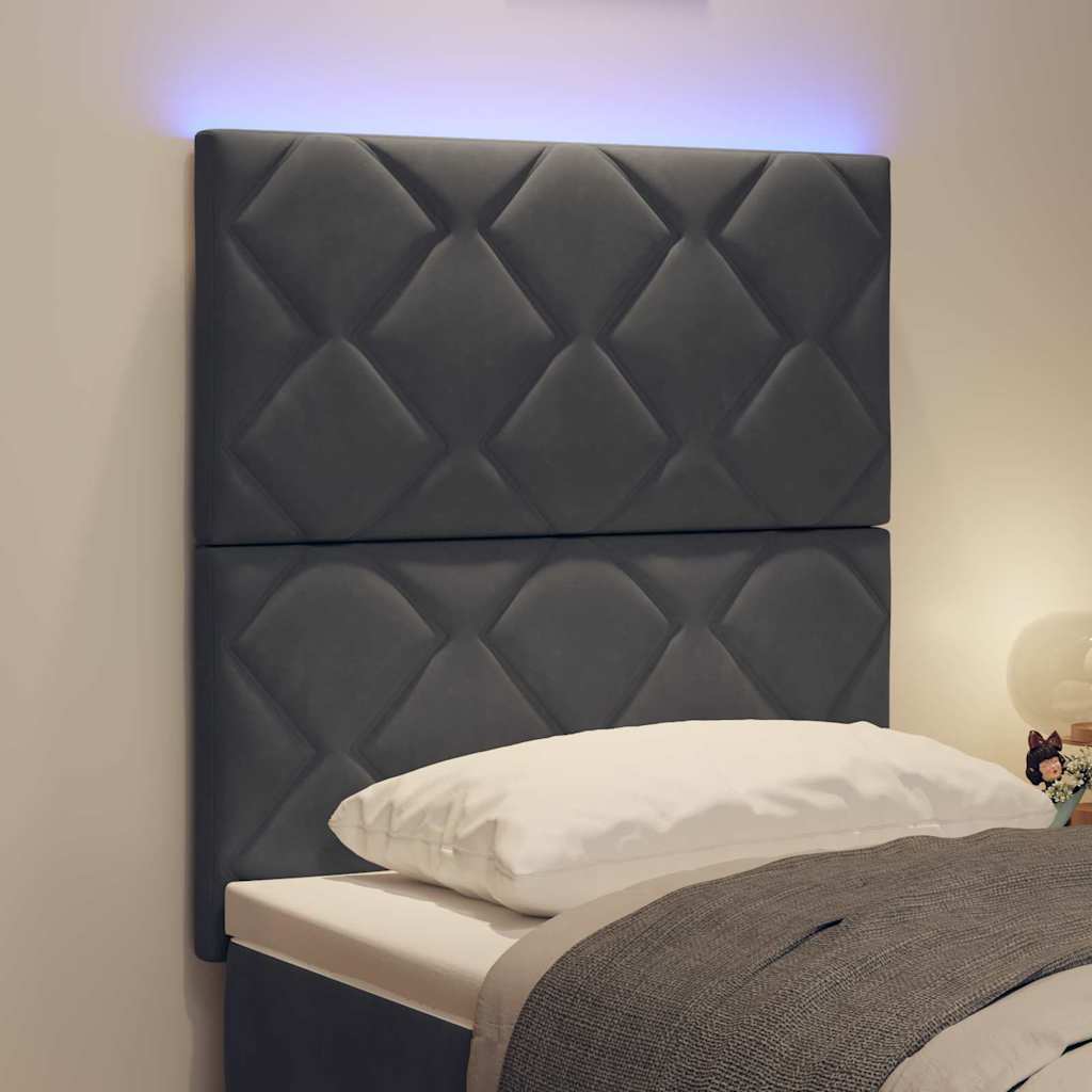 LED-sengegavl med LED -strimmellys Mørkegrå 80 cm Fløjl