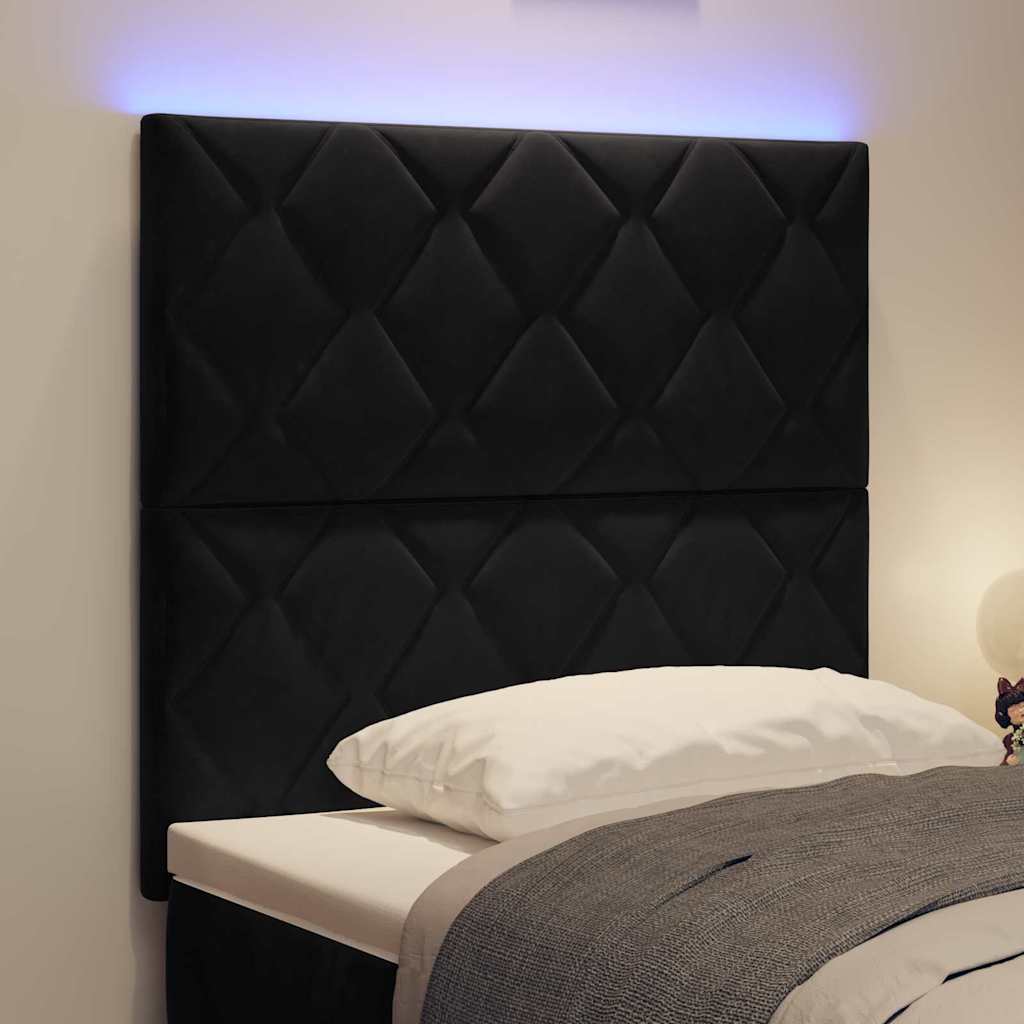 LED-sengegavl med LED -strimmellys Geometrisk Sort 100 cm Fløjl