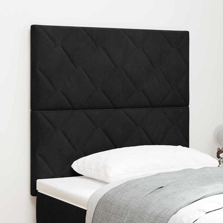 LED-sengegavl med LED -strimmellys Geometrisk Sort 100 cm Fløjl