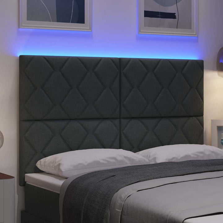 Hovedgærde med LED -strimmellys med hovedgærde Grå 144 cm Stof