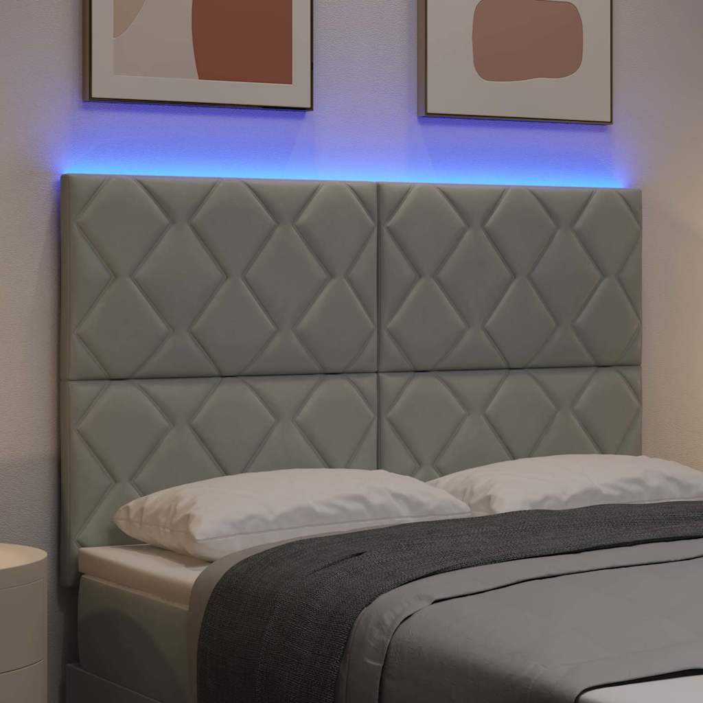LED-sengegavl med LED -strimmellys Lysegrå 144 cm Fløjl