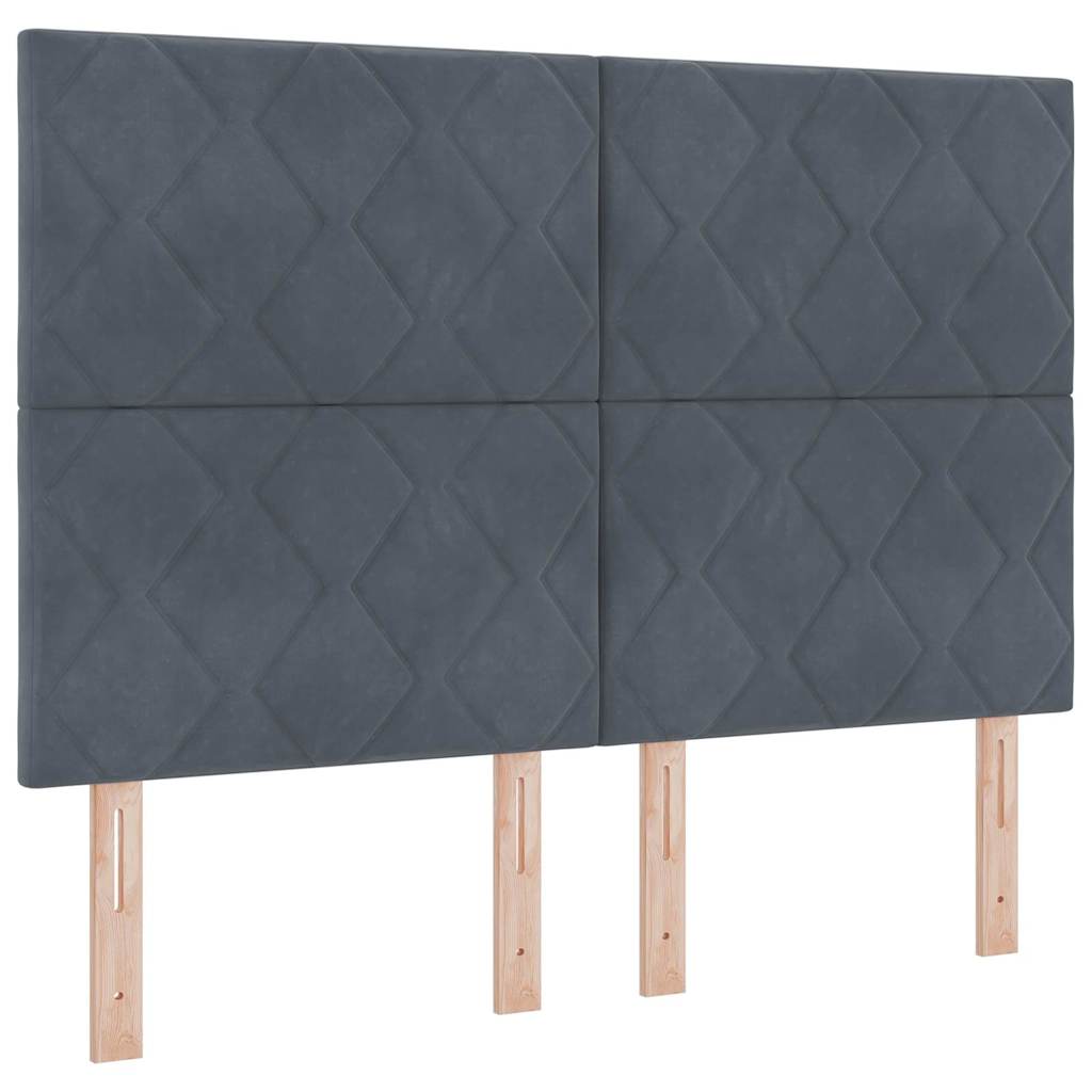 LED-sengegavl med LED -strimmellys Mørkegrå 144 cm Fløjl