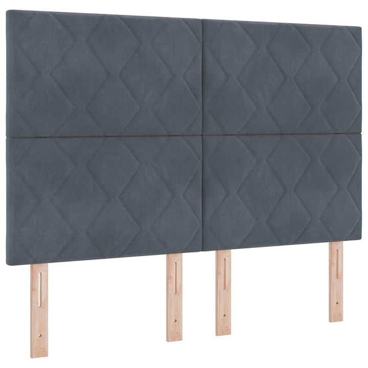 LED-sengegavl med LED -strimmellys Mørkegrå 144 cm Fløjl