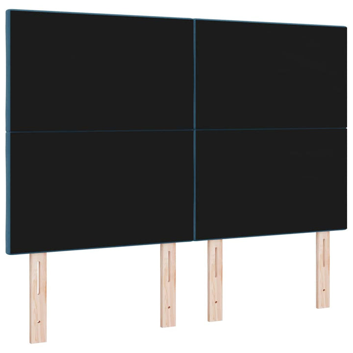 LED-sengegavl med LED -strimmellys Mørkeblå 144 cm Fløjl