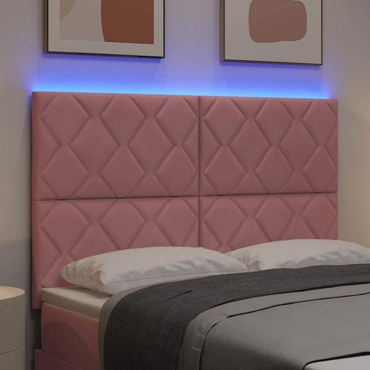 LED-sengegavl med LED -strimmellys Lyserød 160 cm Fløjl