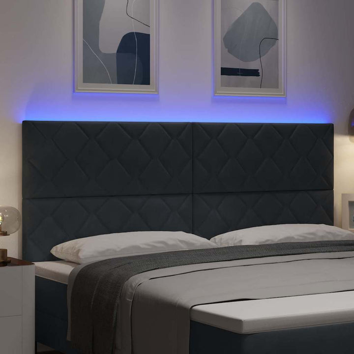 LED-sengegavl med LED -strimmellys Mørkegrå 200 cm Fløjl