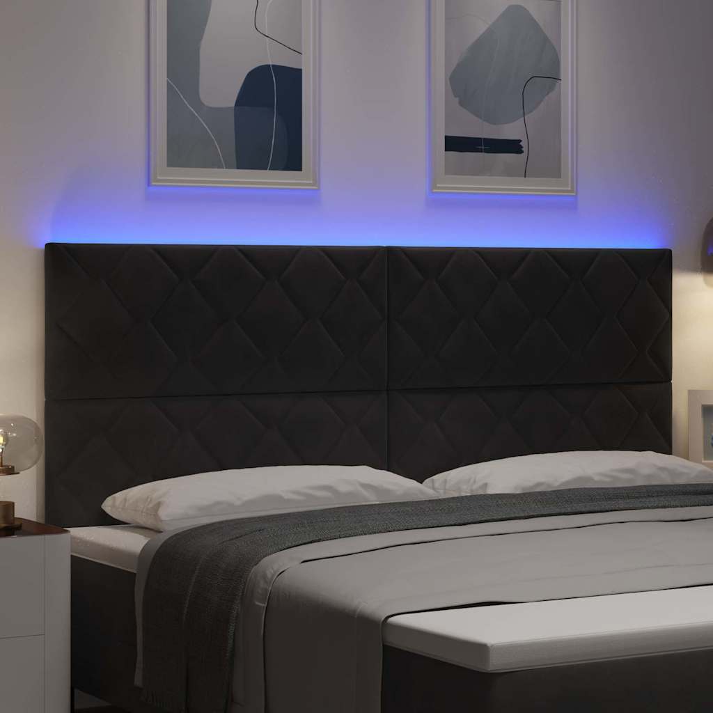 LED-sengegavl med LED -strimmellys Geometrisk Sort 200 cm Fløjl
