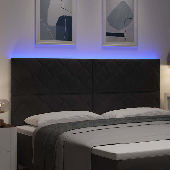 LED-sengegavl med LED -strimmellys Geometrisk Sort 200 cm Fløjl