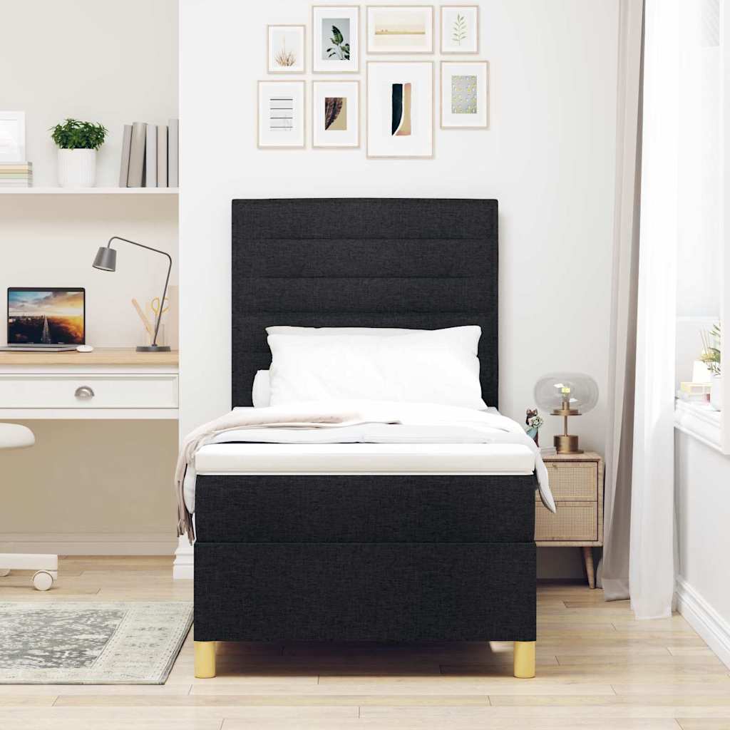 Box spring seng med hovedgærde Sort 100 x 200 cm Stof