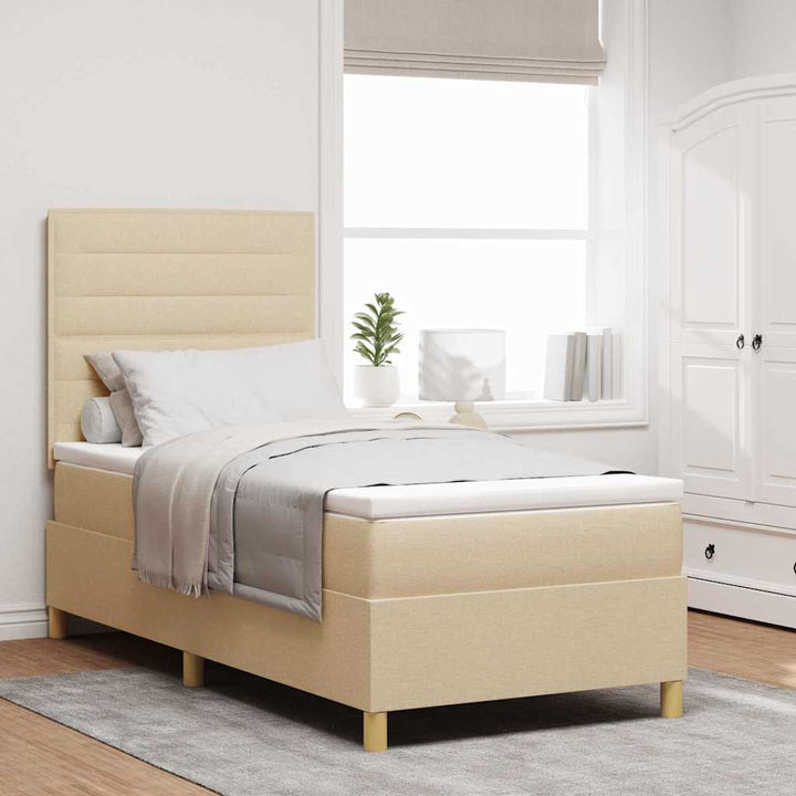 Box spring seng med hovedgærde Creme 100 x 200 cm Stof