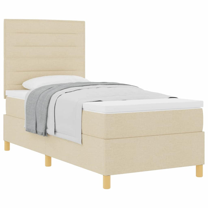 Box spring seng med hovedgærde Creme 100 x 200 cm Stof