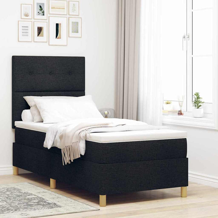 Box spring seng med hovedgærde Sort 100 x 200 cm Stof