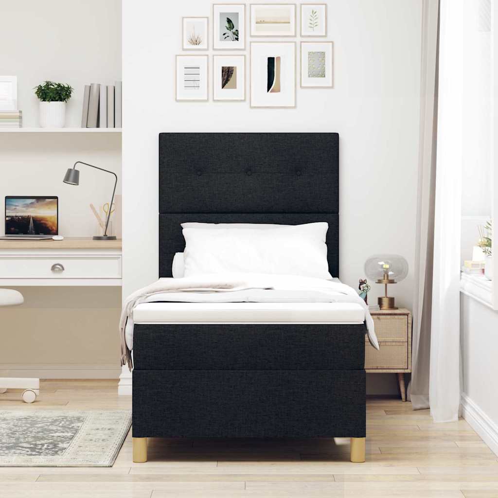 Box spring seng med hovedgærde Sort 100 x 200 cm Stof