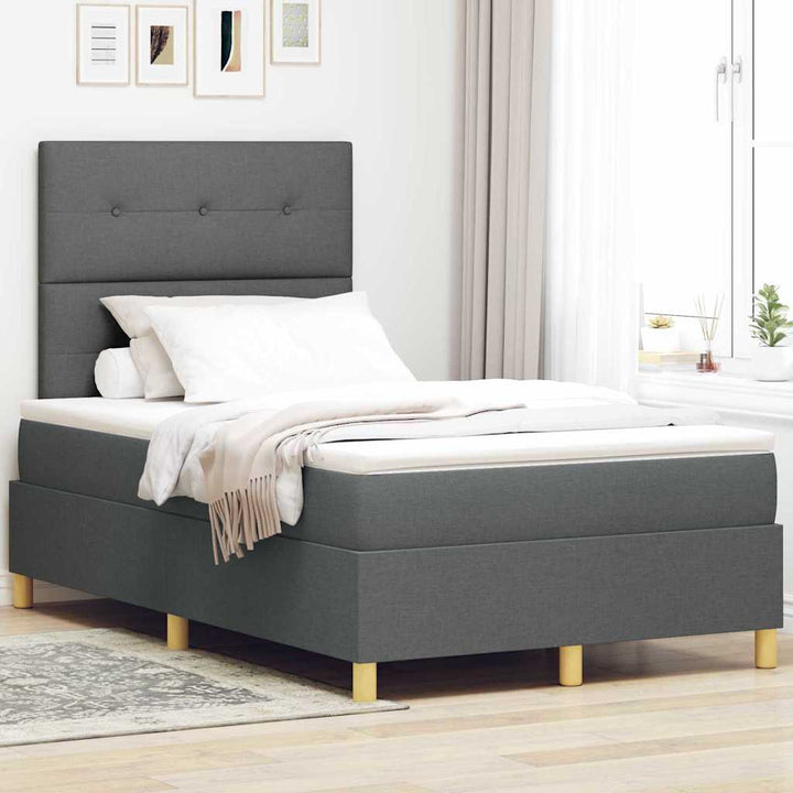 Box spring seng med hovedgærde Mørkegrå 120 x 200 cm Stof